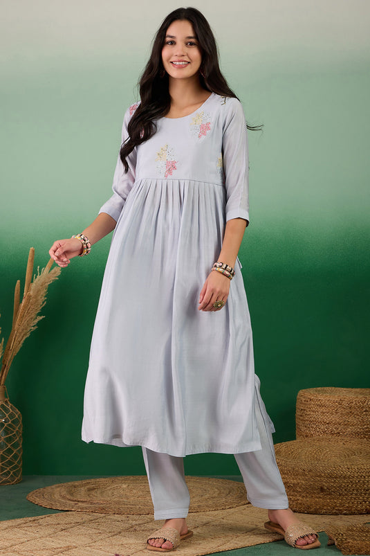 Marvellous Muslin Fabric Readymade Kurti With Bottom In Blue Color