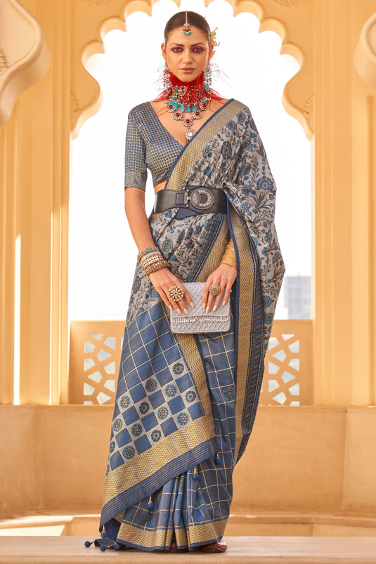 Grey Color Function Wear Art Silk Fabric Incredible Saree