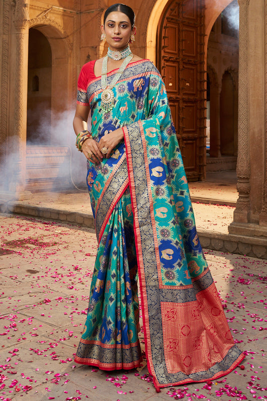 Cyan Color Charismatic Weaving Designs Art Silk Saree