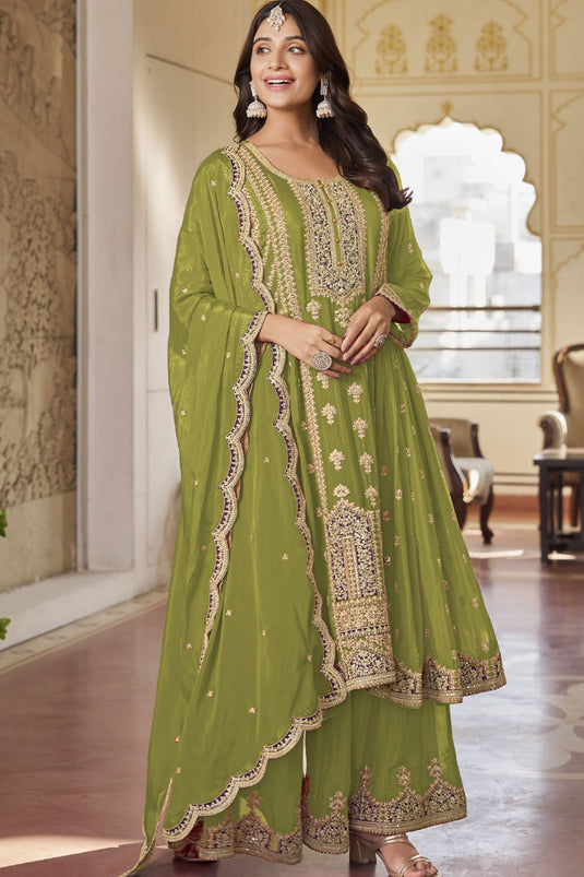 Embroidered Chinon Fabric Readymade Palazzo Salwar Kameez