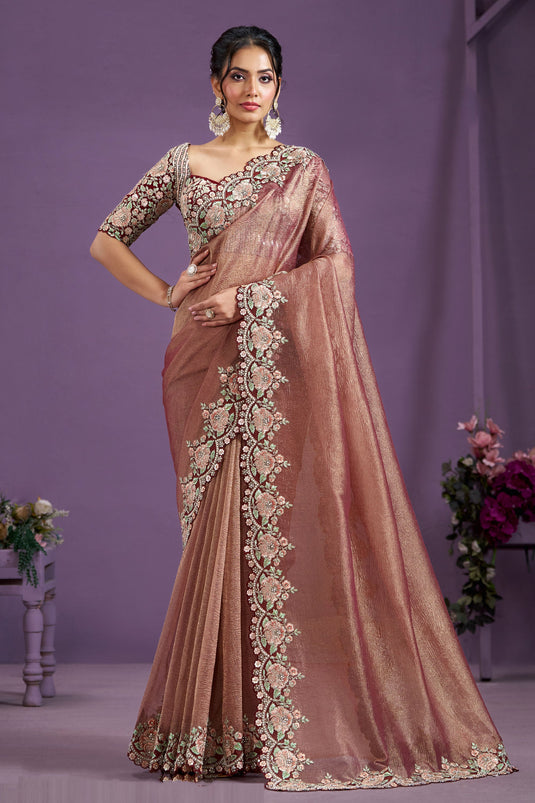 Maroon Color Brilliant Fancy Fabric Party Style Two Tone Saree