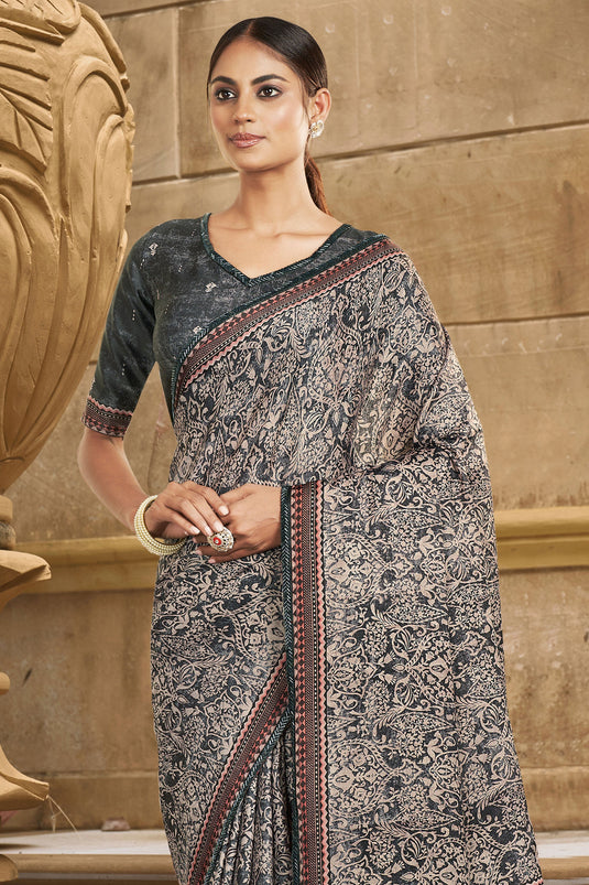 Border Work On Black Color Sober Saree In Gajji Silk Fabric