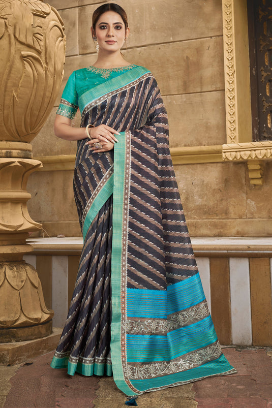 Excellent Gajji Silk Fabric Multi Color Saree With Border Work
