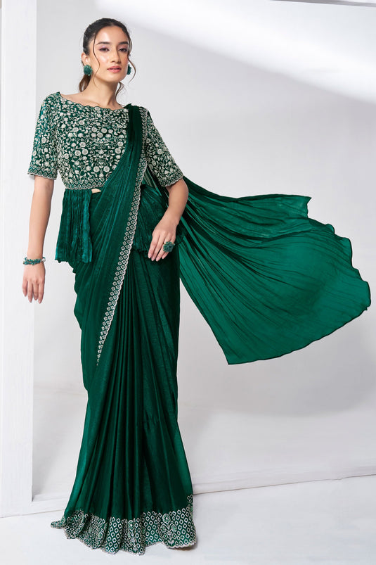 Beguiling Green Color Chiffon Fabric Ready To Wear Saree