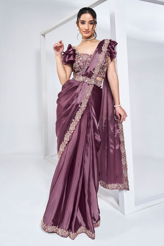 Incredible Crepe Fabric Lavender Color Ready To Wear Saree