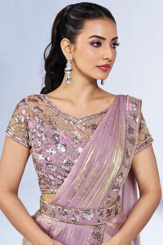 Creative Ready To Wear Saree In Pink Color Satin Silk Fabric