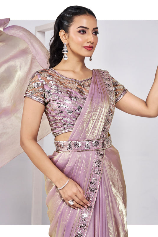 Creative Ready To Wear Saree In Pink Color Satin Silk Fabric