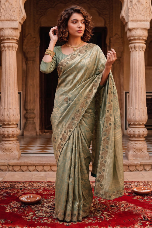 Banarasi Silk Designer Woven Festive Wear Sea Green Saree