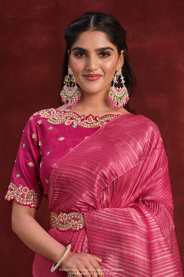 Pink Stone Work Banarasi Silk Ready To Wear Saree