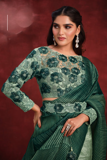 Sea Green One Minute Banarasi Silk Saree