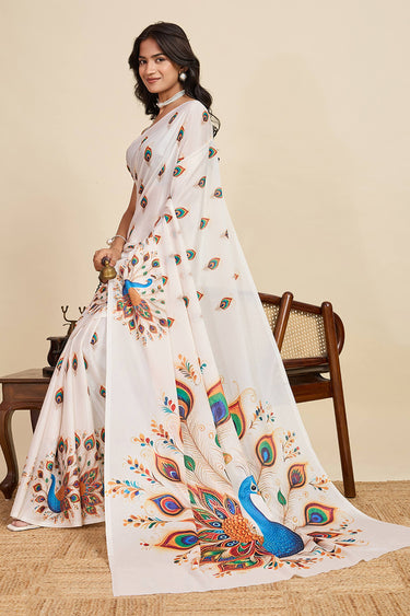 Beige Casual Wear Chinon Digital Printed Saree