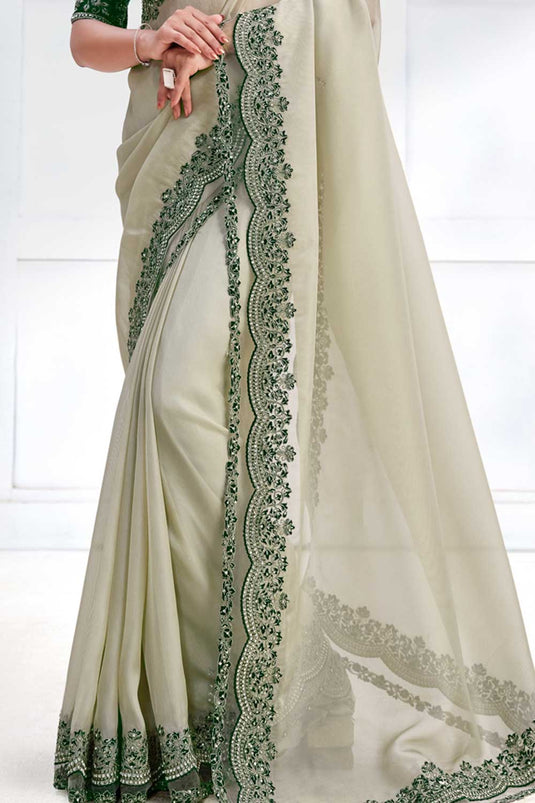 Delicate Green Color Party Style Georgette Silk Saree