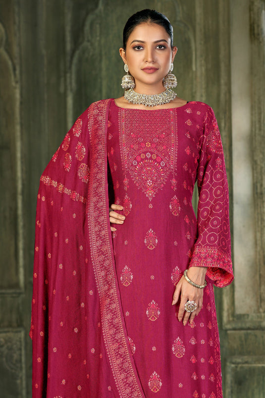 Pashmina Fabric Red Color Festive Wear Elegant Salwar Suit