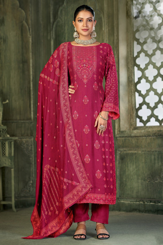 Pashmina Fabric Red Color Festive Wear Elegant Salwar Suit