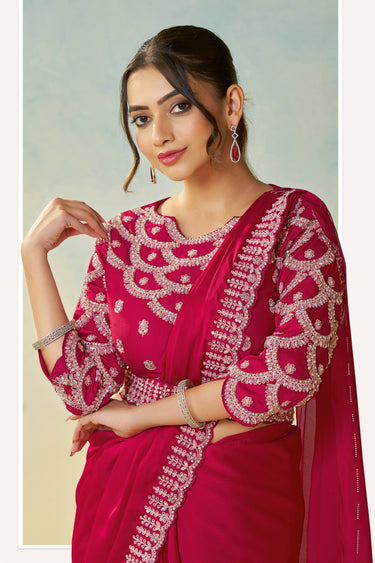Rani Wedding Wear Satin Silk Border Work Readymade Saree