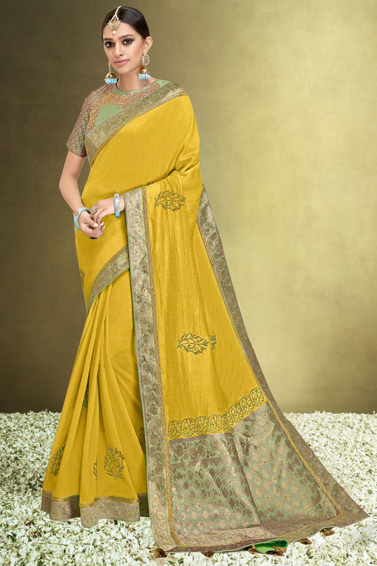 Beguiling Function Wear Mustard Color Silk Fabric Saree