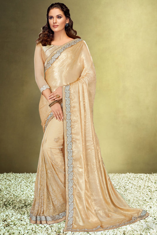 Incredible Function Wear Satin Fabric Beige Color Saree