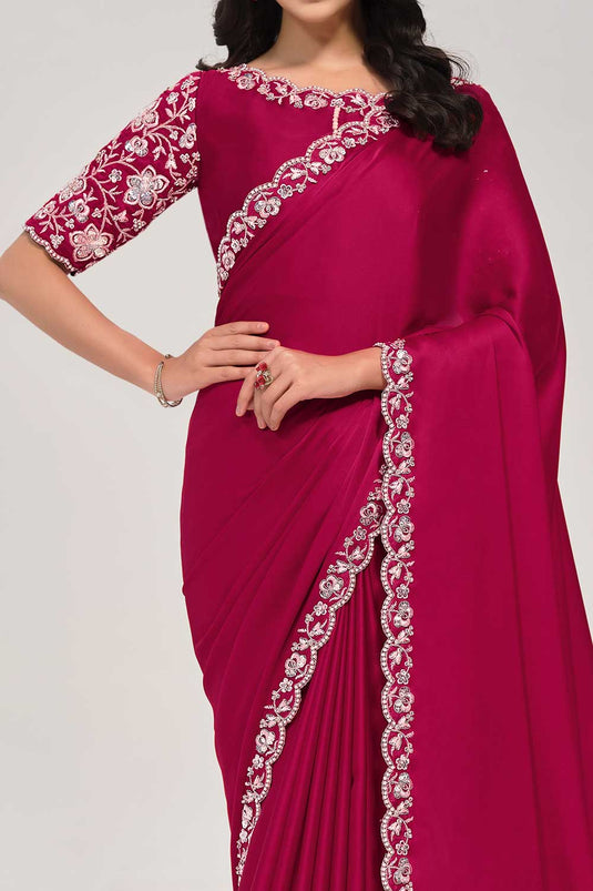 Beguiling Pink Color Crepe Satin Silk Fabric Saree