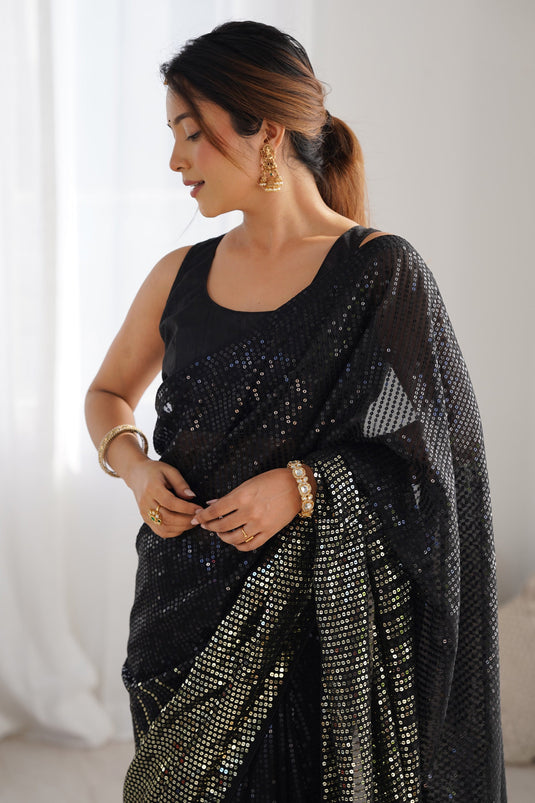 Splendid Black Georgette Tradition Saree