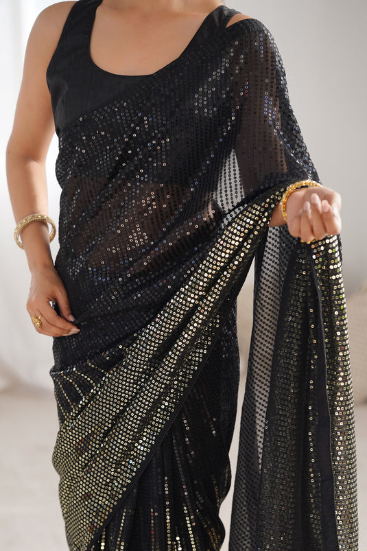 Splendid Black Georgette Tradition Saree