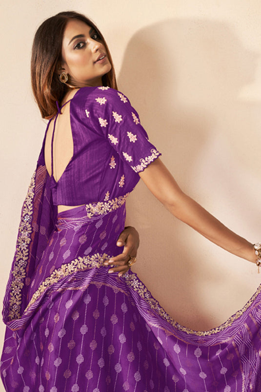 Appealing Gajji Silk Fabric Saree In Purple Color