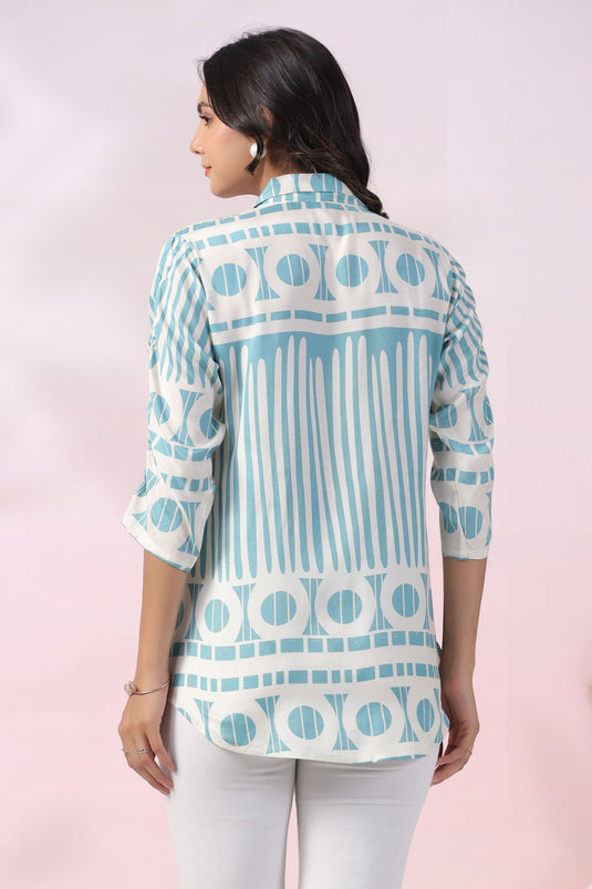 Exclusive Light Blue Abstract Print Russian Silk Tunic