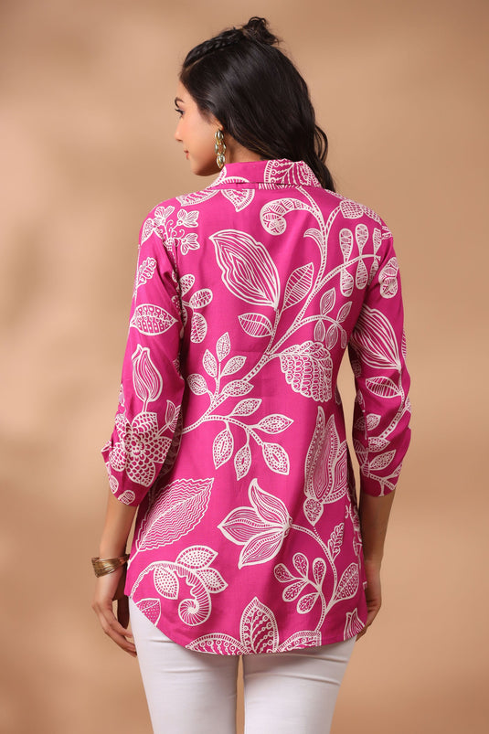 Exclusive Pink Floral Print Russian Silk Tunic