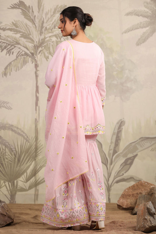 Exclusive Pastel And Bling Pink Sharara Ethnic Set With Dupatta