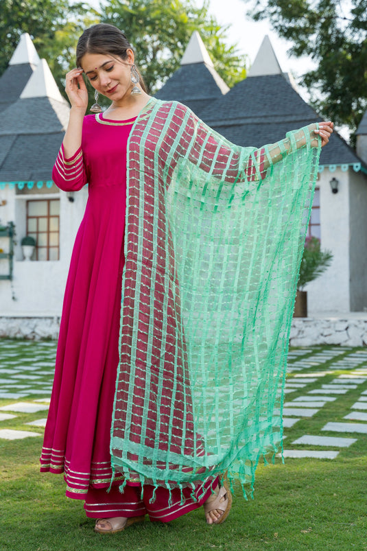 Pink Color Fancy Work On Cotton Fabric Chic Readymade Suit