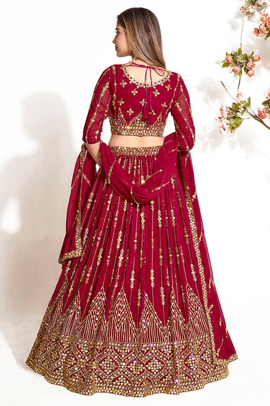 Febulous Georgette Fabric Maroon Color Sequins Work Lehenga