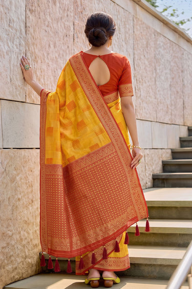 Linen Cotton Festive Style Yellow Color Saree
