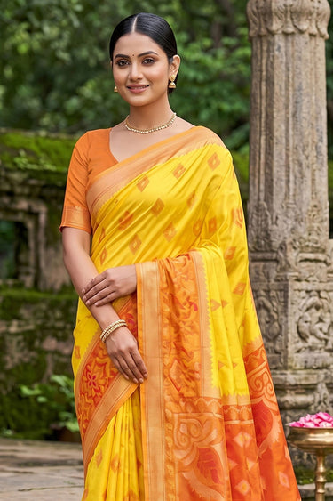 Weaving Designs Yellow Color Silk Saree For Festive