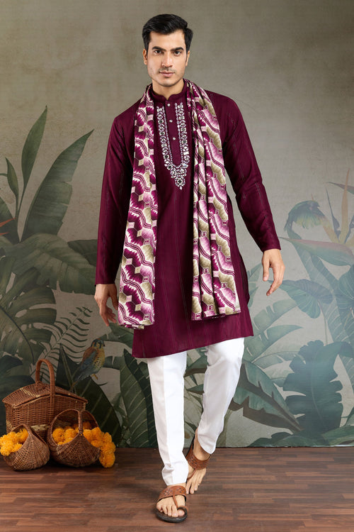 Function Wear Lovely Purple Readymade Men Kurta With Dupatta
