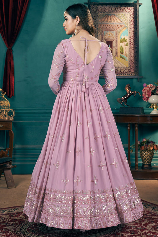 Pink Color Fashionable Readymade Gown With Dupatta In Georgette Fabric