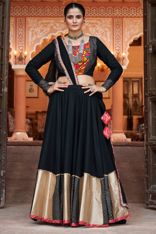 Black Color Rayon Fabric Chic Readymade Lehenga Choli