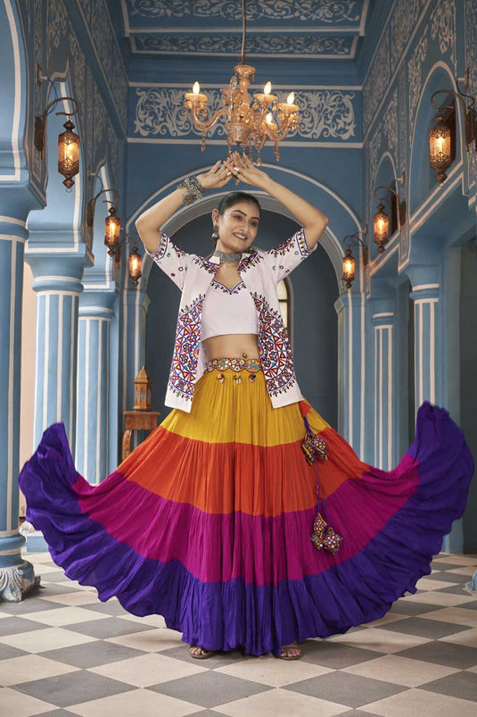 Viscose Rayon Fabric Multi Color Stylish Look Lehenga Choli With Jacket