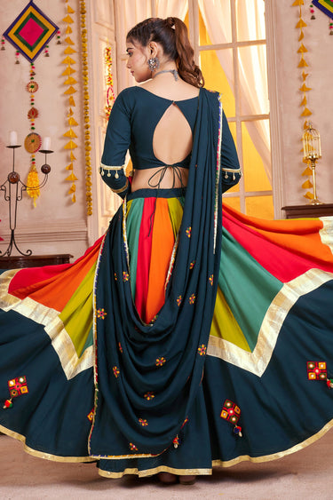 Navratri Special Rajwadi Style Teal Blue Readymade Lehenga For Women