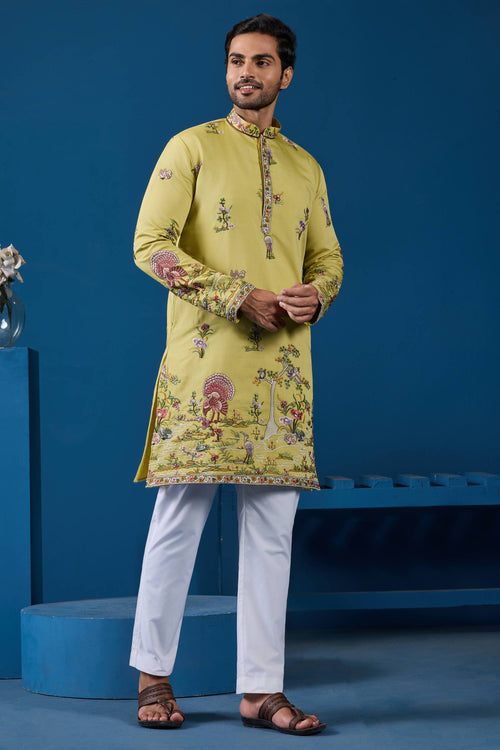 Yellow Viscose Silk Graceful Readymade Men Kurta For Sangeet Wear