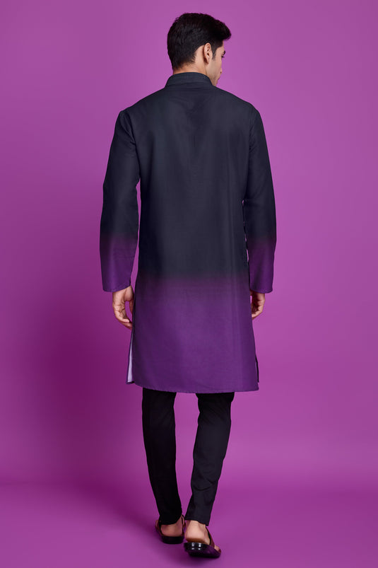 Rayon Fabric Readymade Black Color Kurta For Men