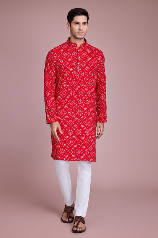 Rayon Fabric Function Wear Readymade Red Color Kurta For Men