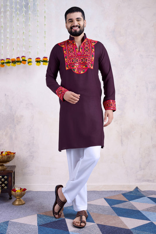 Rayon Fabric Purple Color Festive Wear Trendy Readymade Men Kurta