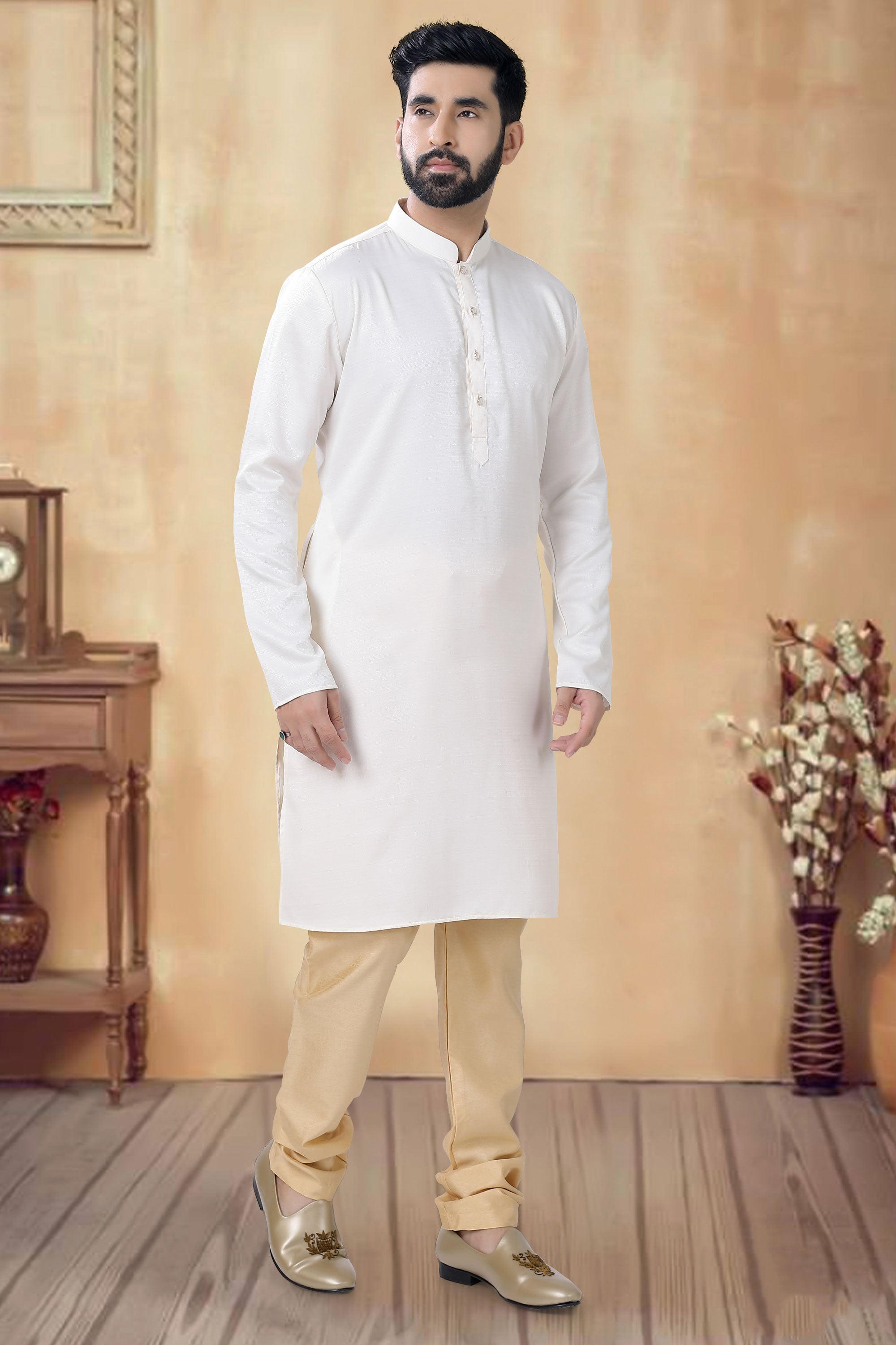 White Color Function Wear Readymade Glamorous Kurta Pyjama For Men In ...