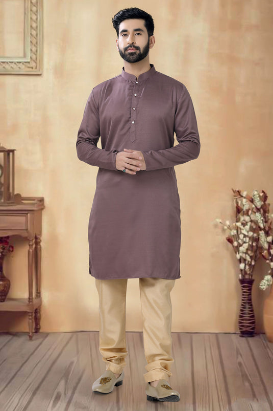 Wine Cotton Graceful Readymade Men Kurta Pyjama For Festive Wear