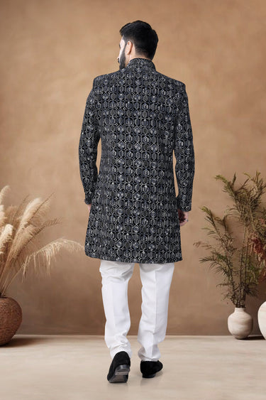 Black Velvet Wedding Wear Readymade Indo Western For Men