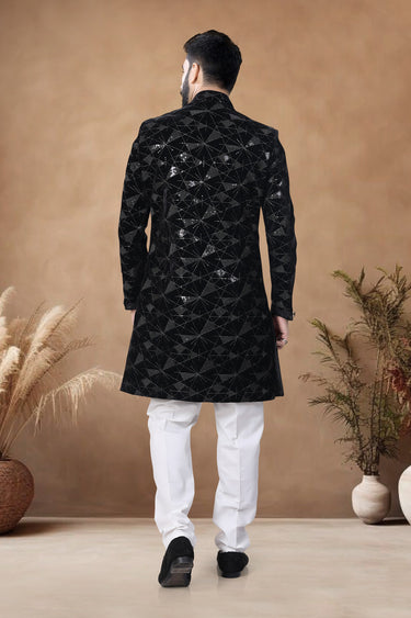 Velvet Black Wedding Wear Readymade Designer Men Indo Western