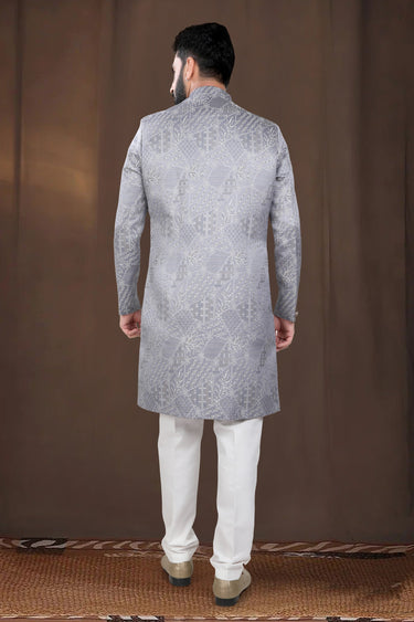 Jacquard Grey Festive Wear Trendy Readymade Men Indo Western
