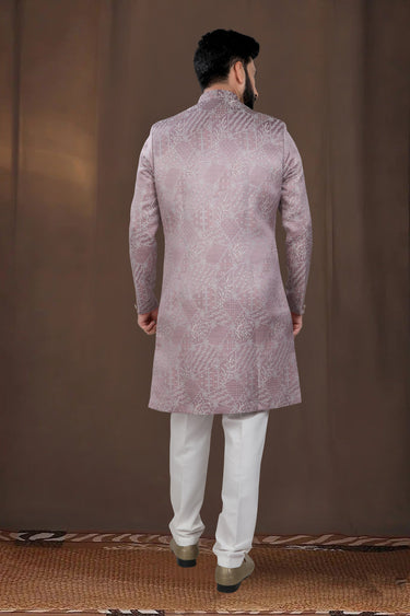 Pink Wedding Wear Jacquard Designer Readymade Indo Western For Men