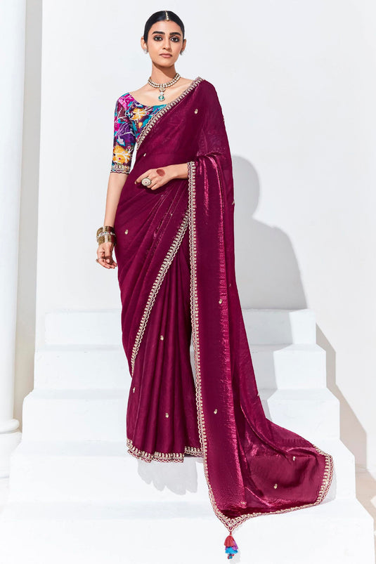 Designer Lace Border Work Saree With Alluring Blouse