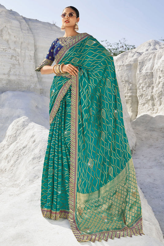 Cyan Designer Georgette Bridal Saree