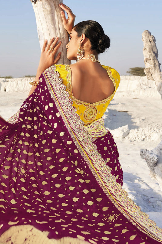 Charming Purple Georgette Bridal Saree